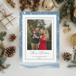 Tarjeta Festiva Blue Family Photo Christmas Card