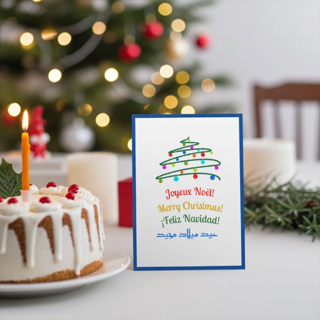 Tarjeta Festiva Blue Festimes Multilingual Merry Christmas and Tre (Subido por el creador)