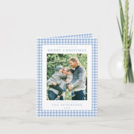 Tarjeta Festiva Blue Gingham Christmas Photo
