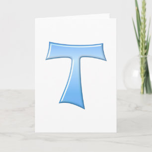 Tarjeta Festiva Blue Glass Look Franciscan Tau Cross