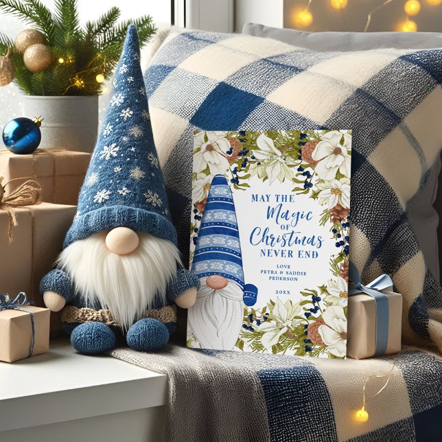 Tarjeta Festiva Blue Gnome Magic of Holidays Flat Holiday Card (Subido por el creador)