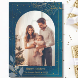 Tarjeta Festiva Blue Gold 1 Photo Arch Navidades modernos Happy