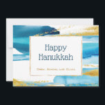 Tarjeta Festiva Blue Gold Elegant Watecolor Hanukkah<br><div class="desc">Moderno y elegante color de oro azul para celebrar las vacaciones de Hanukkah. Ideal para celebrar con la familia y los amigos.</div>