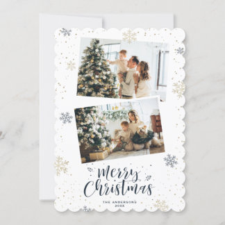 Tarjeta Festiva Blue Gold Merry Christmas 2 Photo