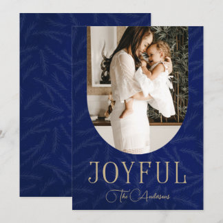Tarjeta Festiva Blue Gold Modern Botanical Arch Joyful Photo