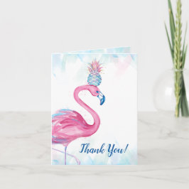 Tarjeta Festiva Blue Gold Pink Flamingo Pineapple Gracias Cartas