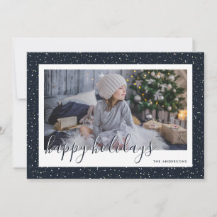 Tarjeta Festiva Blue Gold Snowy Photo Happy Holidays Cards