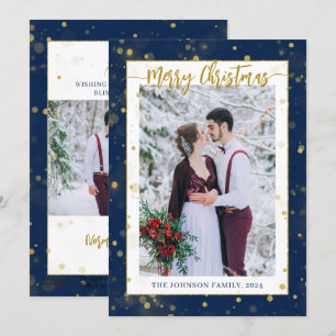 Tarjeta Festiva Blue Gold Sparkle Merry Christmas 2 Photo