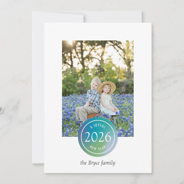 Tarjeta Festiva Blue Gradient Dot Joyful New Year Photo (Anverso)