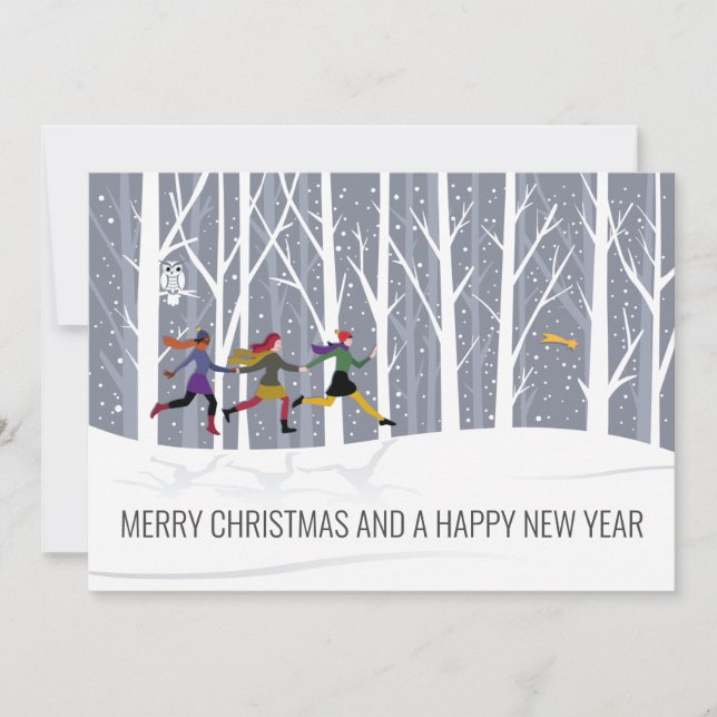 Tarjeta Festiva Blue Gray Wood Forest Winowfall Navidades Ho (Anverso)