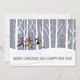 Tarjeta Festiva Blue Gray Wood Forest Winowfall Navidades Ho