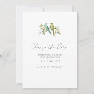 Tarjeta Festiva Blue Green Birds Floral Watercolor Wedding Holiday