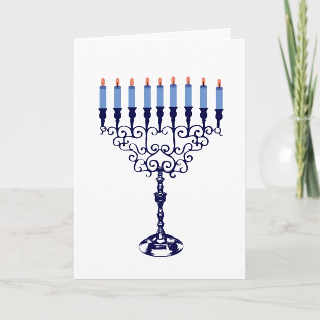 Tarjeta Festiva Blue Hanukkah Menorah (Anverso)