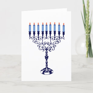 Tarjeta Festiva Blue Hanukkah Menorah