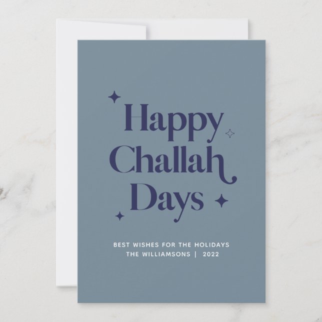 Tarjeta Festiva Blue Happy Challah Days Funny Hanukkah (Anverso)