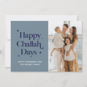 Tarjeta Festiva Blue Happy Challah Days Hanukkah Family Photo Holi
