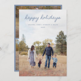 Tarjeta Festiva Blue Happy Holidays Card 4 Family Photos