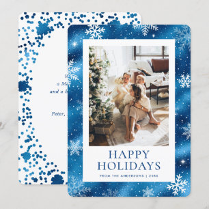 Tarjeta Festiva Blue Happy Holidays Snowflake Snow Fotos de nieve