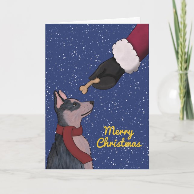 Tarjeta Festiva Blue Heeler, Navidades de perro de ganado australi (Anverso)