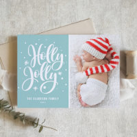 Blue Holly Jolly Hand Letter Baby Photo