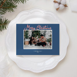 Tarjeta Festiva Blue Holly Jolly Merry Christmas Photo and Letter