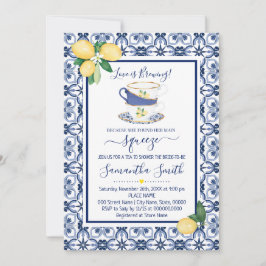 Tarjeta Festiva Blue Mediterranean Lemons Tea Bridal Shower