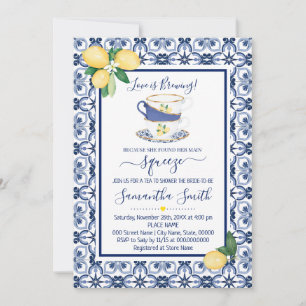 Tarjeta Festiva Blue Mediterranean Lemons Tea Bridal Shower
