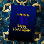 Tarjeta Festiva Blue Menorah Flames Happy Hanukkah Card<br><div class="desc">Artículos con temática navideña diseñados por Umua. Impreso y enviado por Zazzle o sus afiliados.</div>