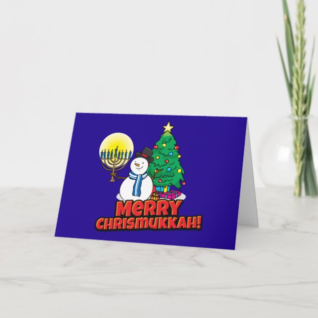 Tarjeta Festiva Blue Merry Chrismukkah Judíos y Navidades (Anverso)