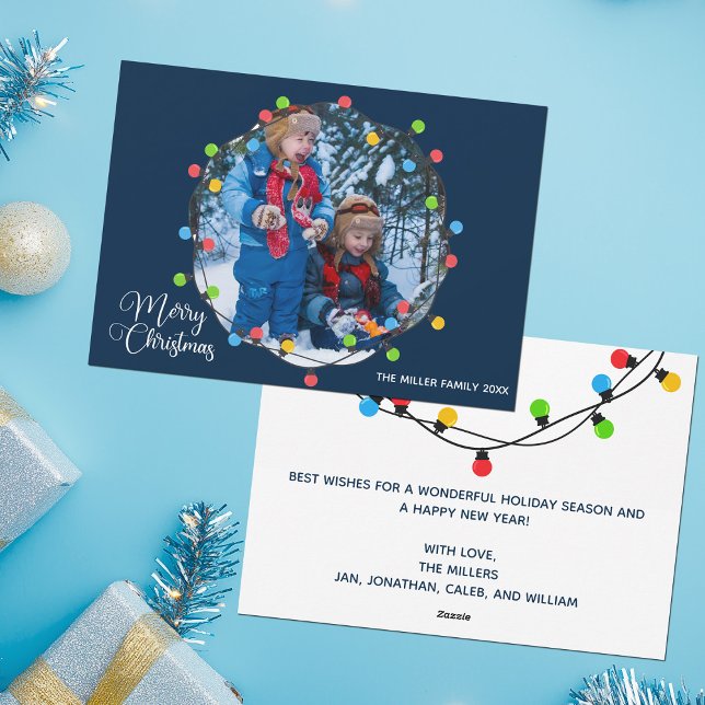 Tarjeta Festiva Blue Merry Christmas Light Kids Photo Cute (Subido por el creador)
