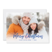 Blue Merry Christmas Script Overlay Holiday Photo