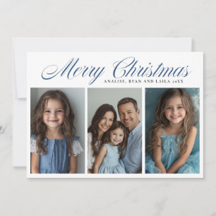 Tarjeta Festiva Blue Merry Christmas Tres diseños fotográficos