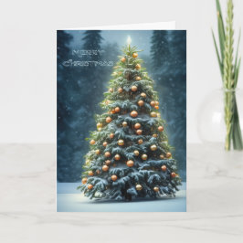 Tarjeta Festiva Blue Merry Christmas with Tree Modern