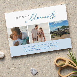 Tarjeta Festiva Blue Modern Merry Moments Beach Photos Holiday