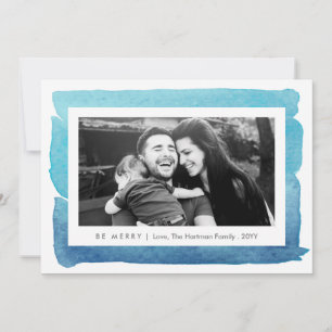 Tarjeta Festiva Blue Modern Watercolor Dos Navidades de fotografía