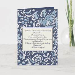 Tarjeta Festiva Blue, Navidades blancos Bird Winter Poem Delft Nom