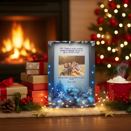 Tarjeta Festiva Blue Plaid Portrait Photo Christmas Holiday Card