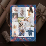 Tarjeta Festiva Blue Plaid Retro Merry Christmas Collage Photo<br><div class="desc">9 áreas de fotos en varias orientaciones con fondo de felpa de inspiración retro,  estilo retro saludo "feliz navidad"; Añadir un mensaje al fondo o más fotos si lo desea.</div>
