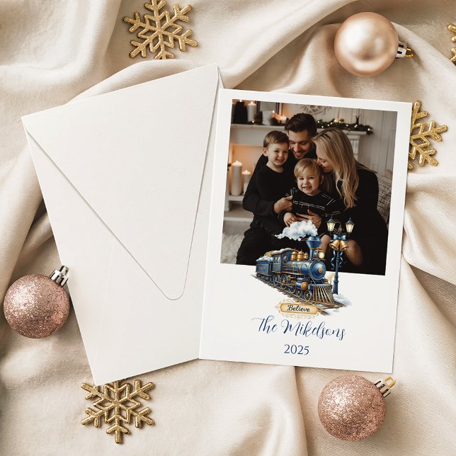 Tarjeta Festiva Blue Polar Express Train Christmas (Subido por el creador)