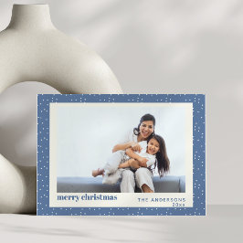Tarjeta Festiva Blue Polka Dot Snow Simple Holiday Photo Card
