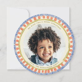 Tarjeta Festiva Blue Red and Green Watercolor Fringe Photo Circle