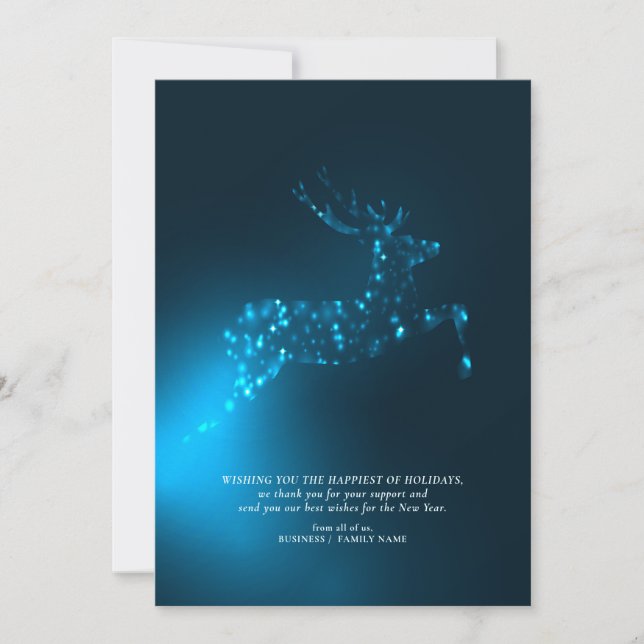 Tarjeta Festiva Blue Reindeer Elegant Business Corporate Christmas (Anverso)