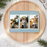 Tarjeta Festiva Blue Retro Boho Minimalista cinco Collages de foto<br><div class="desc">El diseño de esta tarjeta azul retro Boho Minimalista de cinco Collages de fotos de vacaciones presenta un fondo suave y fresco de azul polvoriento con un elegante emparejamiento de tipografía simple y escritura delicada que ofrece los saludos de la temporada de "Feliz Navidad". Este encantador estilo minimalista es una...</div>