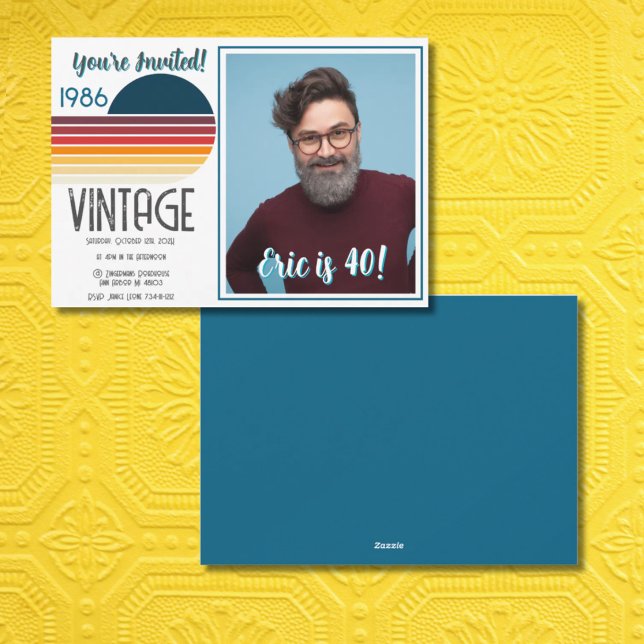 Tarjeta Festiva Blue Retro Sun 1995 Photo 40th Birthday  Holiday  (Subido por el creador)