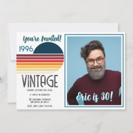 Tarjeta Festiva Blue Retro Sun 1996 Photo 30th Birthday Stripe 