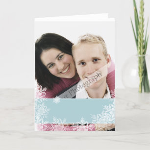 Tarjeta Festiva Blue Ribbon con la capa de los copos de nieve