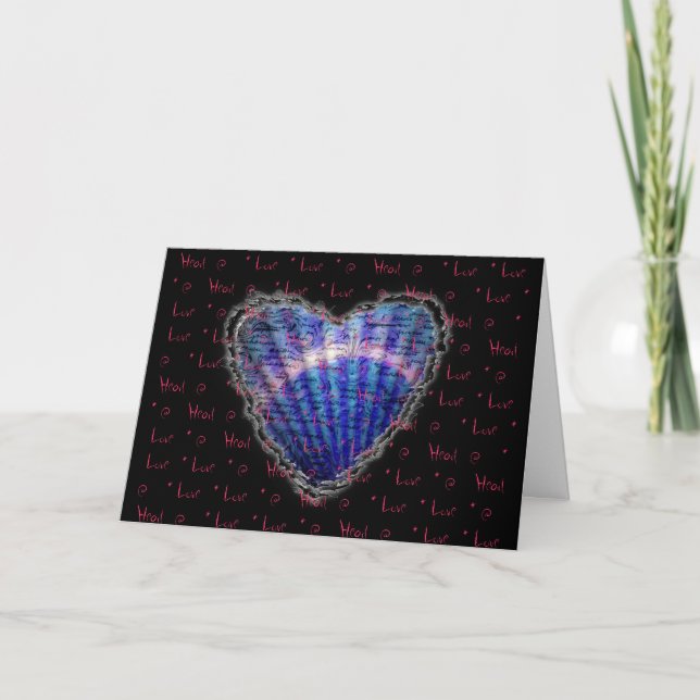 Tarjeta Festiva Blue Seashell Heart Valentine Love Romance Card (Anverso)