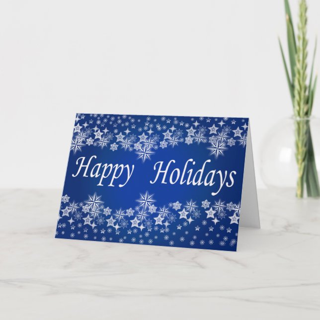 Tarjeta Festiva Blue Shining Stars Happy Holiday Greetings Card (Anverso)