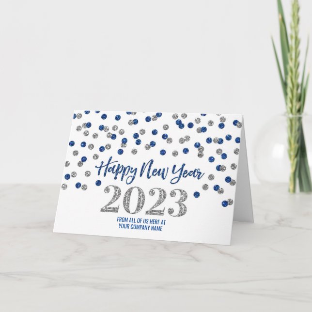 Tarjeta Festiva Blue Silver Business Feliz Año Nuevo 2023 (Anverso)