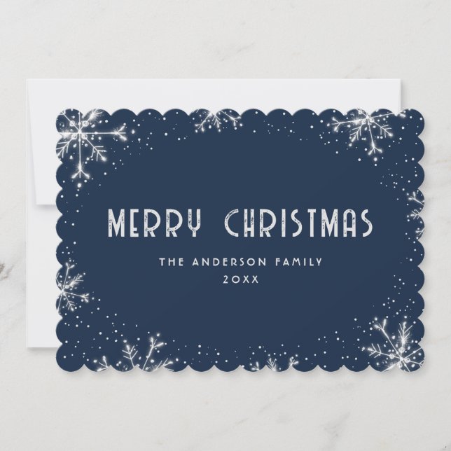 Tarjeta Festiva Blue Silver Snowflake Snow Christmas Card (Anverso)